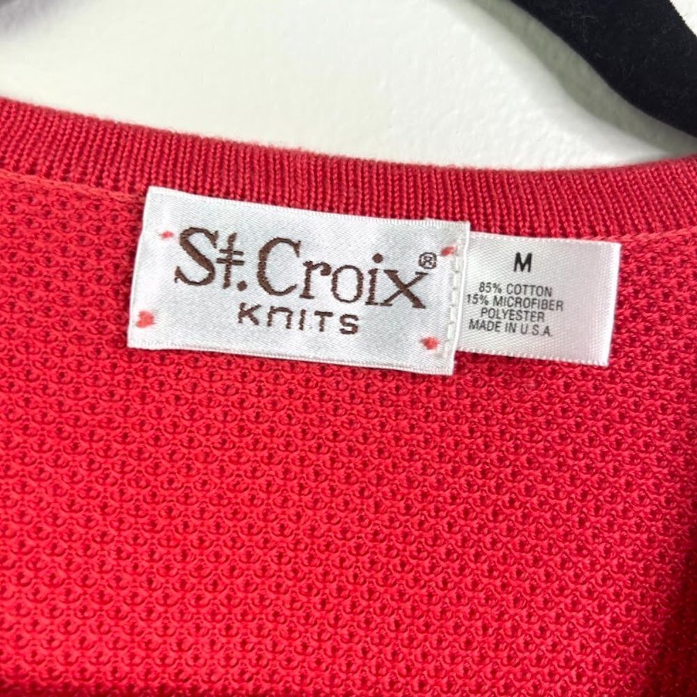 St. Croix Crystal Stitch High V-neck Pullover Red Medium Vintage - Picture 3 of 6